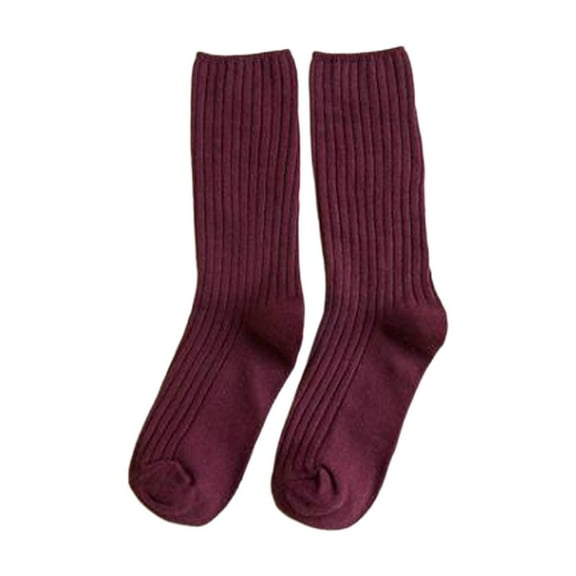 Yuanlong Womens Socks Basic Plain Ribbed Knitted Cotton Medium Calf Socks Daily Work Hosiery Breathable Cozy Crew Socks