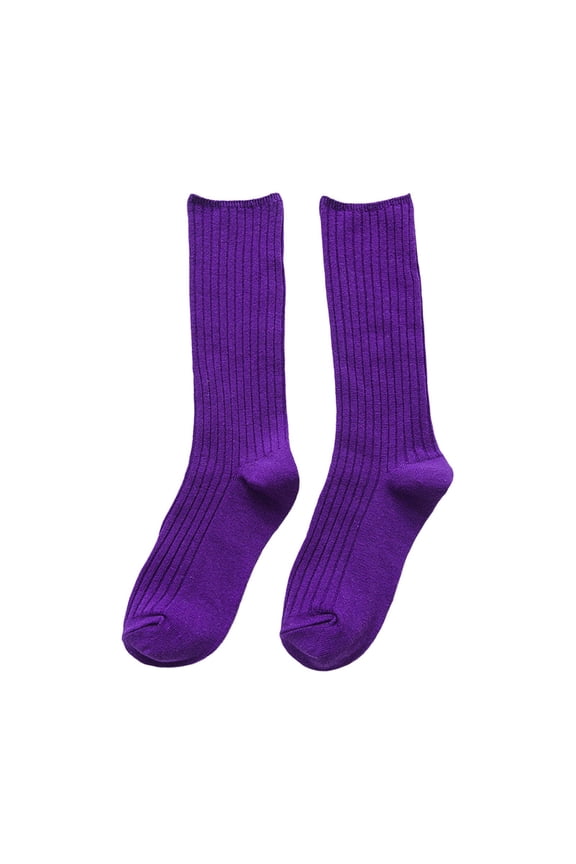 Womens Socks Basic Plain Ribbed Knitted Cotton Medium Calf Socks Daily Work Hosiery Breathable Cozy Crew Socks