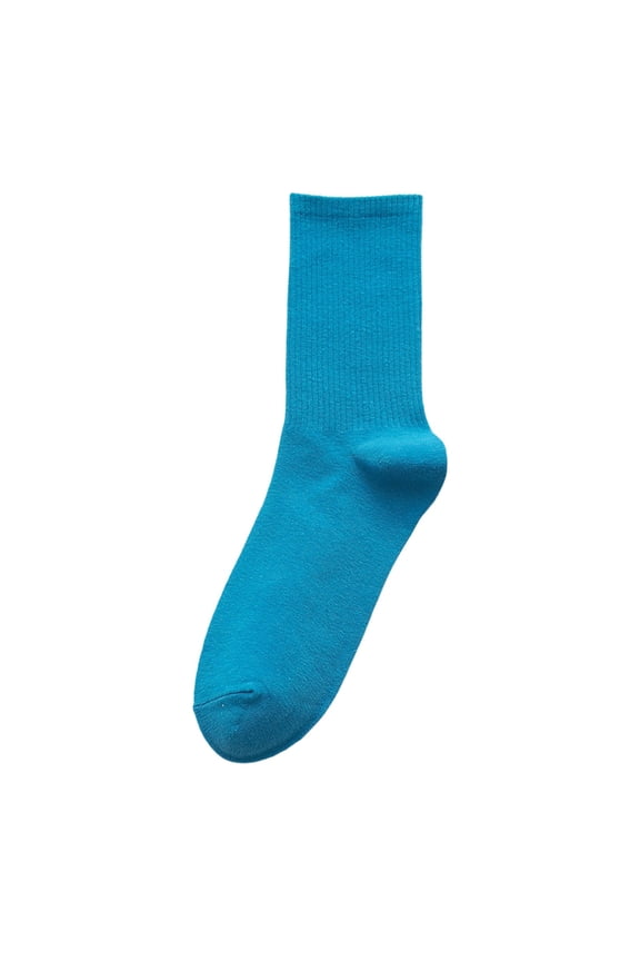 Womens Socks Basic Solid Color Knitted Cotton Medium Calf Socks For Everyday Hosiery Breathable Cozy Crew Socks
