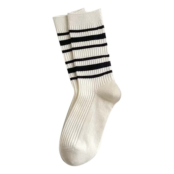 Yuanlong Womens Socks Black striped Knitting White Mid Tube Calf Socks Spring Winter Daily Hosiery Breathable Crew Socks