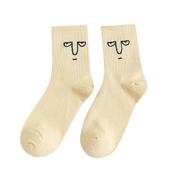 Yuanlong Womens Socks Cartoon Funny Expression Print Knitting Cotton Socks Adult Daily Cute Hosiery Breathable Crew Socks
