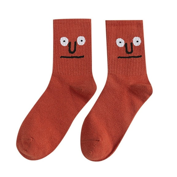 Yuanlong Womens Socks Cartoon Funny Expression Print Knitting Cotton Socks Adult Daily Cute Hosiery Breathable Crew Socks