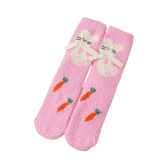 Yuanlong Womens Socks Cartoon Small Hand Detail Thickened Coral Velvet Crew Socks Fall & Winter Home Cute Warm Sleep Socks