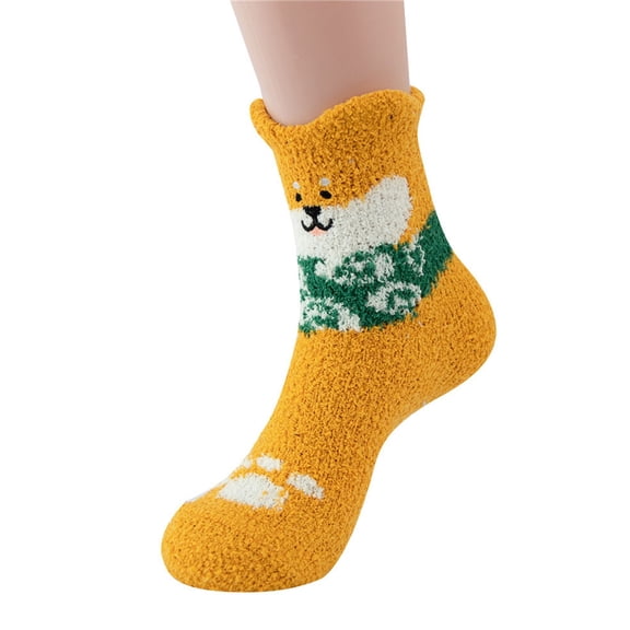 Yuanlong Womens Socks Cat cartoon Printed Fleece Crew Socks Comfy Adorable Soft Fluffy Cold Weather Wear Lady Warm Socks