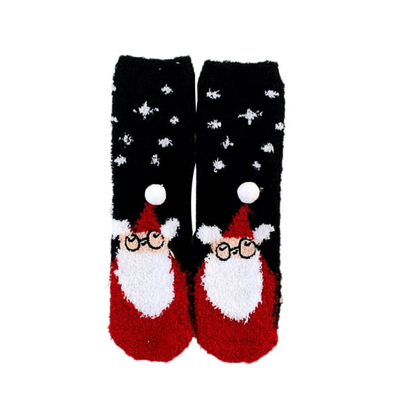 Yuanlong Womens Socks Christmas Winter Cute Cartoon Print Thicken Medium Tube Socks Holiday Versatile Thermal Crew Socks