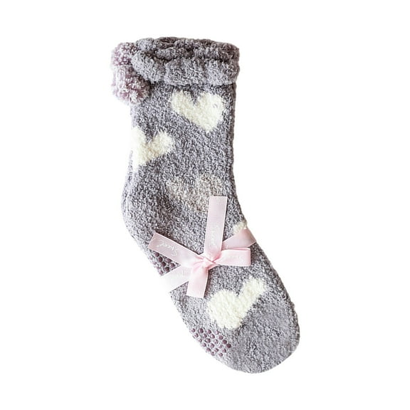 Yuanlong Womens Socks Coral Velvet Thicken Heart Printed Mid Tube Socks With Pom Cuffs Winter Hosiery Thermal Floor Socks14