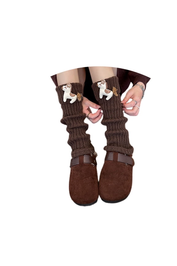 Womens Socks Cute Cartoon Knitted Leg Warmers Middle Tube Socks Ladies Fashion Wear Soft Warm Boot Stirrup Socks