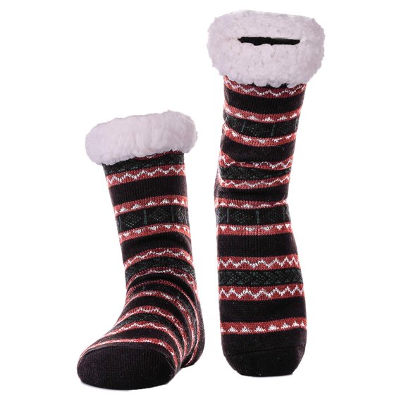 Yuanlong Womens Socks Fall Winter Classic Striped Print Thickened Plush Mid Tube Socks Home Warm Comfortable Slipper Socks