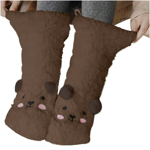 Yuanlong Womens Socks Fall Winter Cute cartoon Thickened Fluffy Medium Tube Socks Indoor Comfort Thermal Slipper Socks