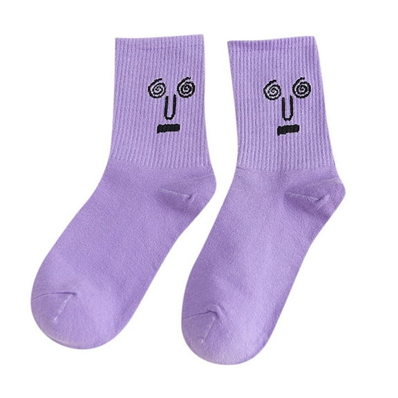 Yuanlong Womens Socks Fashion Cartoon Funny Expression Jacquard Knitting Cotton Crew Socks Daily Comfort Mid Tube Socks