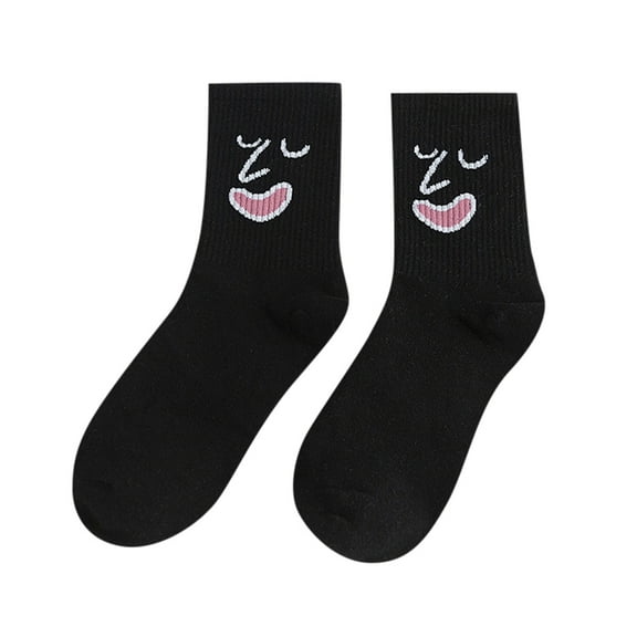 Yuanlong Womens Socks Fashion Cartoon Funny Expression Jacquard Knitting Cotton Crew Socks Daily Comfort Mid Tube Socks
