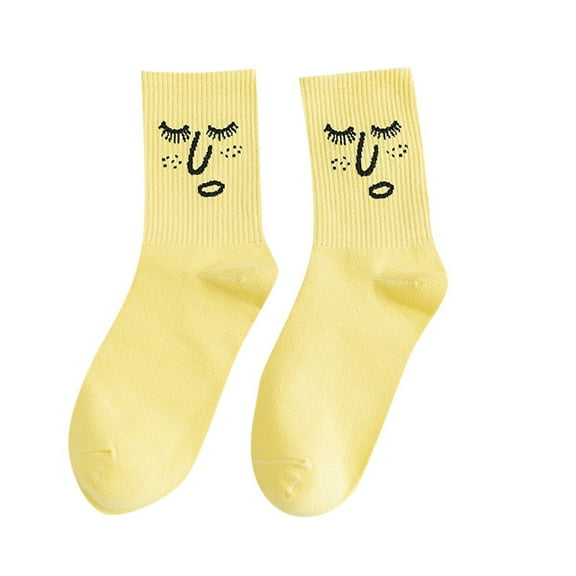 Yuanlong Womens Socks Fashion Cartoon Funny Expression Jacquard Knitting Cotton Crew Socks Daily Comfort Mid Tube Socks