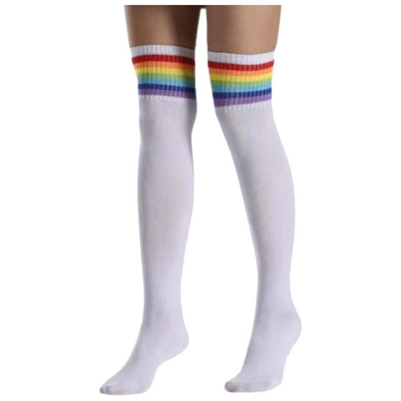 Yuanlong Womens Socks Fashion Ladies Color Block Striped Anti Slip Thigh Stockings Long Winter Socks Over Knee One Size