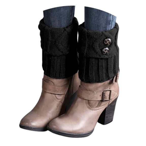 Yuanlong Womens Socks Fashion Thick Turn Down Knitted Leg Warmers With Buttons For Winter Lady Hosiery Thermal Boot Socks