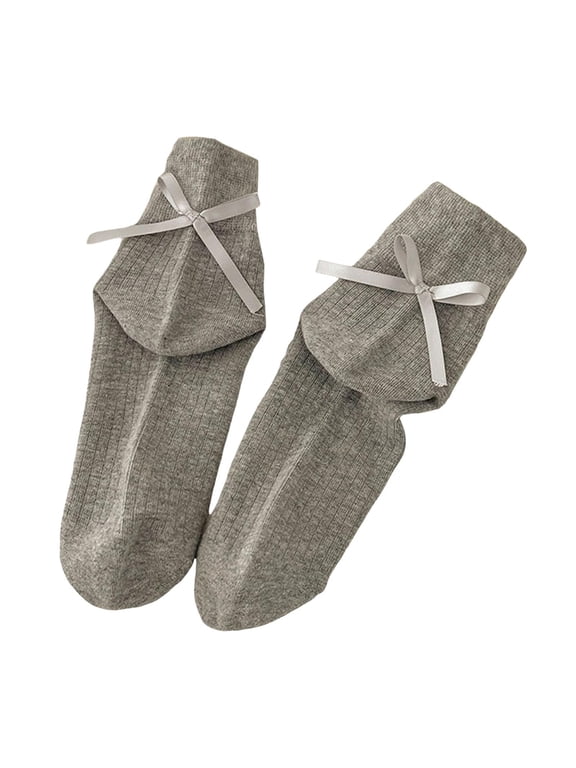 Womens Socks Ladies Cute Tie Bow Solid Color Medium Tube Socks Daily Outdoor Versatile Casual Crew Socks One Size