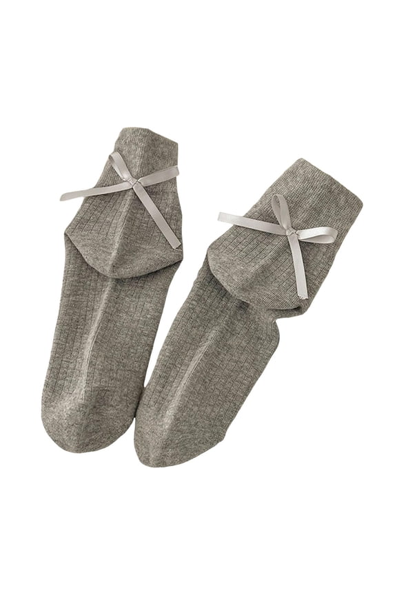 Womens Socks Ladies Cute Tie Bow Solid Color Medium Tube Socks Daily Outdoor Versatile Casual Crew Socks One Size