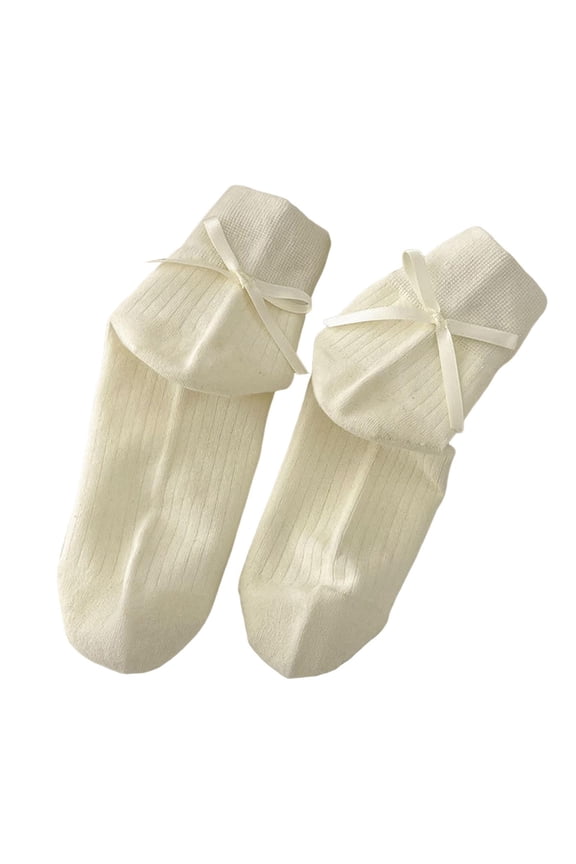 Womens Socks Ladies Cute Tie Bow Solid Color Medium Tube Socks Daily Outdoor Versatile Casual Crew Socks One Size