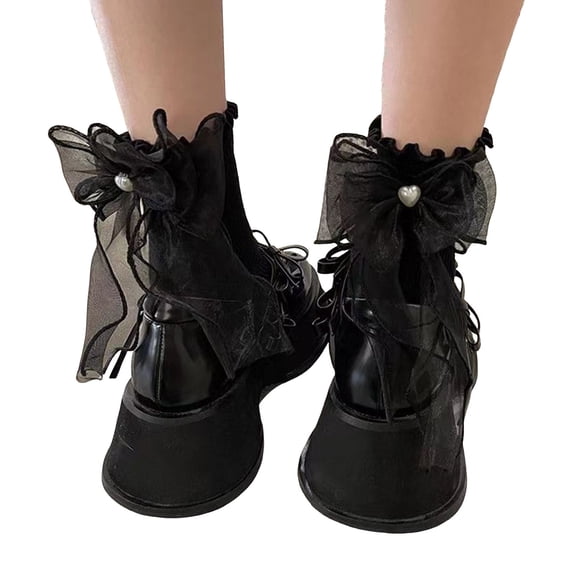 Yuanlong Womens Socks Ladies Sweet Styles Layered Lace Trim Ruffle Frilly Mid Tube Socks Streetwear Fashion Medium Socks