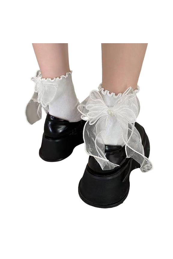 Womens Socks Ladies Sweet Styles Layered Lace Trim Ruffle Frilly Mid Tube Socks Streetwear Fashion Medium Socks