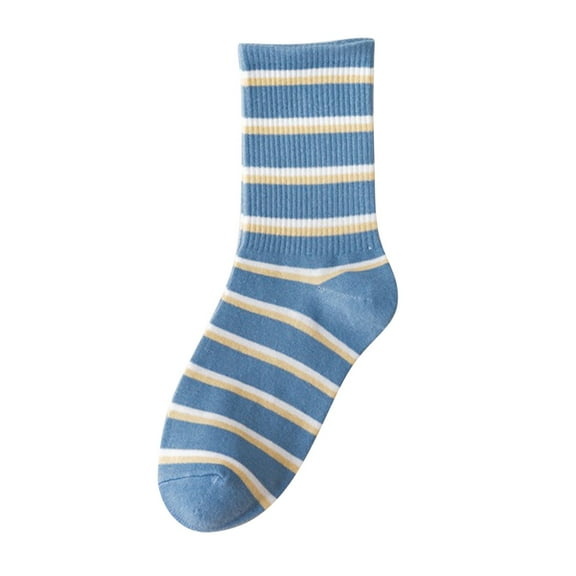 Yuanlong Womens Socks Ladies Blue Checkered Milk Patterned Cotton Mid Tube Socks Winter Spring Cute Versatile Crew Socks