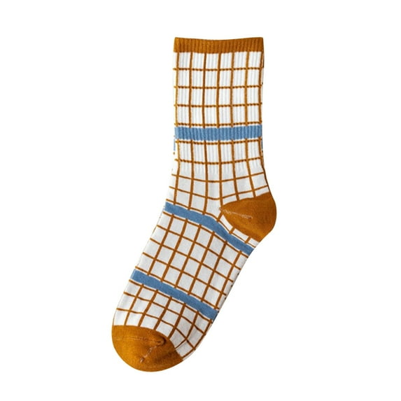 Yuanlong Womens Socks Ladies Blue Checkered Milk Patterned Cotton Mid Tube Socks Winter Spring Cute Versatile Crew Socks