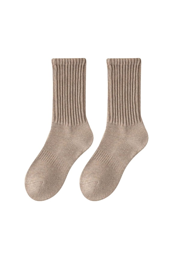 Womens Socks Pure Color Thicken Ribbed Knitting Cotton Crew Socks Daily Basic Hosiery Thermal Mid Calf Stockings