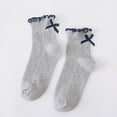 thumbnail image 1 of Yuanlong Womens Socks Solid Color Knit Cute Bow Ruffled Mid Length Knit Socks Daily Hosiery Breathable Medium Stockings, 1 of 2
