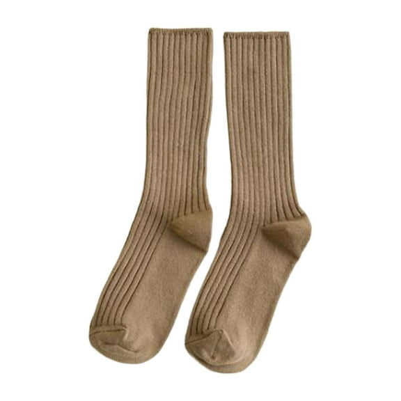 Yuanlong Womens Socks Solid Color Non Double Knittd Mid Calf Socks Daily Wear Breathable Stretchable Stackable Sock