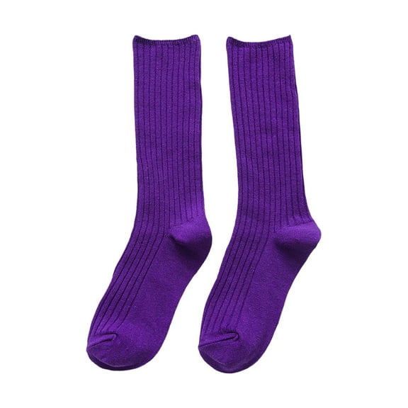 Yuanlong Womens Socks Solid Color Non Double Knittd Mid Calf Socks Daily Wear Breathable Stretchable Stackable Sock