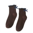 thumbnail image 1 of Yuanlong Womens Socks Spring Autumn Solid Color Bow Tie Ribbed Ruffle Crew Socks Streetwear Breathable Cute Socks One Size, 1 of 3