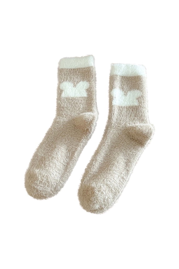 Womens Socks Thick Double Fuzzy Cute Bear Printed Thermal Floor Socks For Cold Weather Wear Soft Sleeping Socks12
