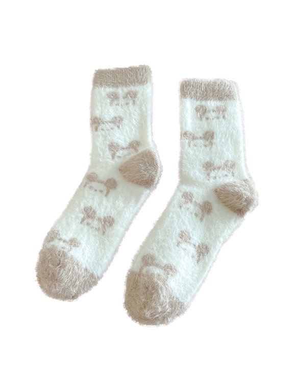 Womens Socks Thick Double Fuzzy Cute Bear Printed Thermal Floor Socks For Cold Weather Wear Soft Sleeping Socks12