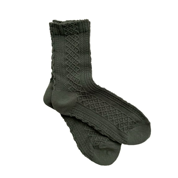 Yuanlong Womens Socks Vintage Cable Knitted Solid Color Middle Length Socks Daily Casual Hosiery Breathable Slouch Socks