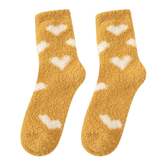 Yuanlong Womens Socks Winter Autumn Cute Heart Pattern Plush Medium Tube Thermal Socks Home Indoor Soft Comfy Slipper Socks
