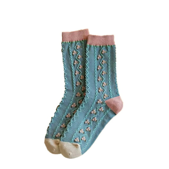 Yuanlong Womens Socks Winter Casual Letter Floral Print Knit Middle Tube Calf Socks Ladies Vintage Cute Comfortable Socks