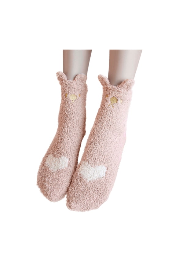 Womens Socks Winter Cat Claw Heart Pattern Thicken Fluffy Crew Socks Daily Indoor Comfy Warm Medium Tube Socks