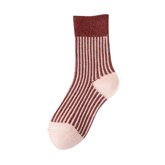 Yuanlong Womens Socks Winter Ladies Vertical Stripes Thicken Thermal Mid Tube Wool Socks Streetwear Versatile Crew Socks