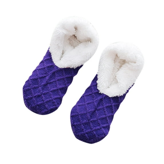 Yuanlong Womens Socks Winter Solid Plaid Knitted Coral Fluffy Low-Cut Socks Ladies Daily Home Non Warm Floor Socks