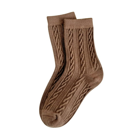Yuanlong Womens Socks Winter Thicken Solid Color Cable Knitted Cotton Mid Tube Stockings Daily Thermal Comfort Crew Socks
