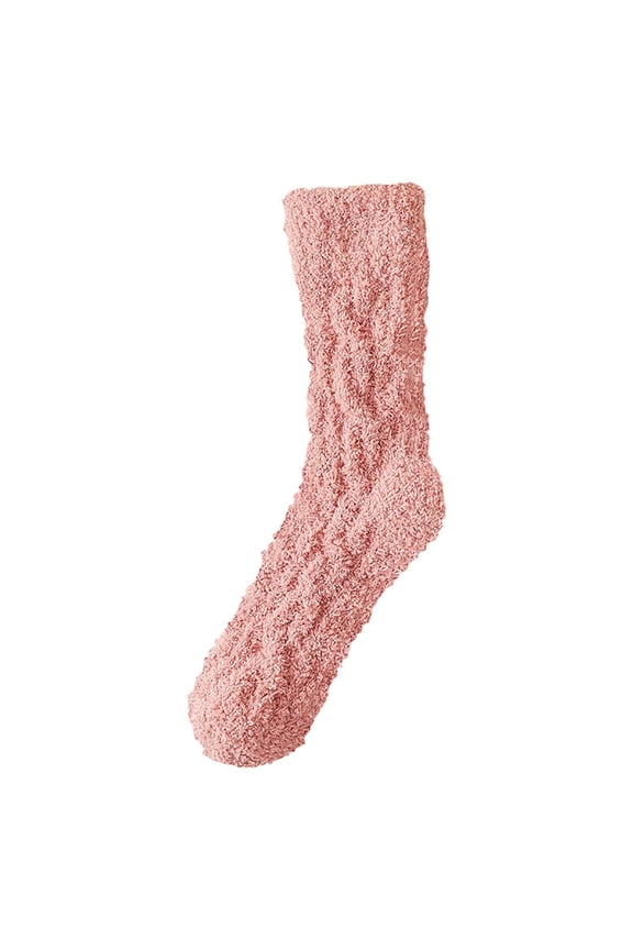 Womens Socks Winter Warm Solid Color Thick Coral Fuzzy Medium Length Socks Daily Outing Wear Soft Thermal Socks