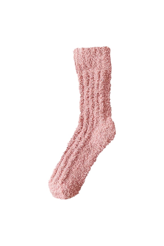 Womens Socks Winter Warm Solid Color Thick Coral Fuzzy Mid Calf Socks For Indoor Outdoor Comfort Thermal Socks