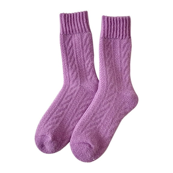 Yuanlong Womens Socks Winter Warm Thick Knitted Crew Socks With Heart Striped Pattern Footwear For Cold Weather Mid Socks