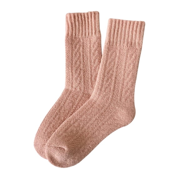 Yuanlong Womens Socks Winter Warm Thick Knitted Crew Socks With Heart Striped Pattern Footwear For Cold Weather Mid Socks