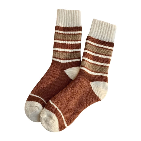 Yuanlong Womens Socks Winter Warm Thick Knitted Crew Socks With Heart Striped Pattern Footwear For Cold Weather Mid Socks