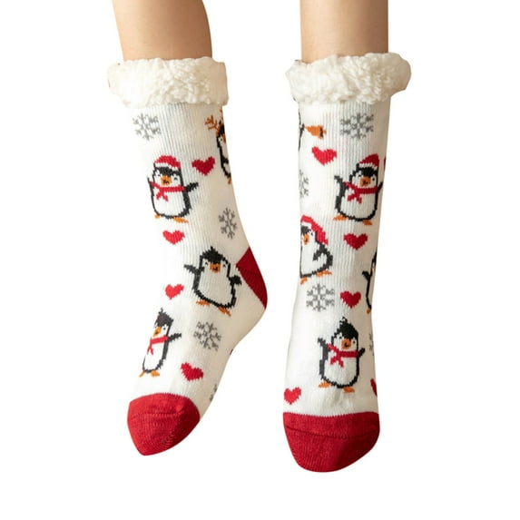 Yuanlong Womens Socks merry Christmas Cartoon coral Fuzzy Medium Tube Socks Winter Home Warm Comfy Floor Socks One size