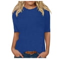 thumbnail image 1 of Yuanlong Womens Solid Color T Shirt Crew Neck Elbow Length Sleeve Tee Relaxed Fit Casual Office Versatile Layering Top, 1 of 5