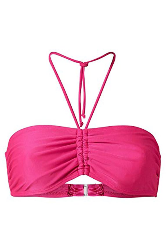 Womens Strapless Bra Halter Drawstring Ruched Bikini Top Swim Top Bra Back Clasp Padded Beach Pool Bathing Suit Top Bra