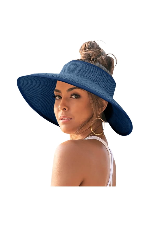 Womens Sunshade Hats Wide Brim Woven Straw Visor Sun Hat Foldable Summer Spring Breathable Fashionable Headwear