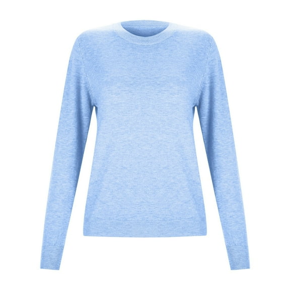 Yuanlong Womens Sweaters Casual Solid Color Round Neck Long Sleeve Knitting Cotton Sweater Fall Winter Warm Pullover Tops
