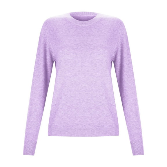 Yuanlong Womens Sweaters Casual Solid Color Round Neck Long Sleeve Knitting Cotton Sweater Fall Winter Warm Pullover Tops
